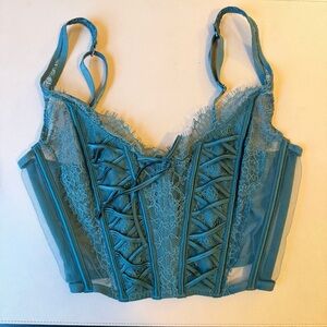 Victoria’s Secret Lace Corset Top Green/Teal Bustier Laced Boning Y2K Size M
